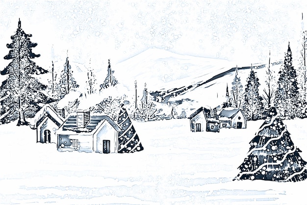 Vector gratuito hermoso paisaje de invierno trasfondo de boceto de navidad