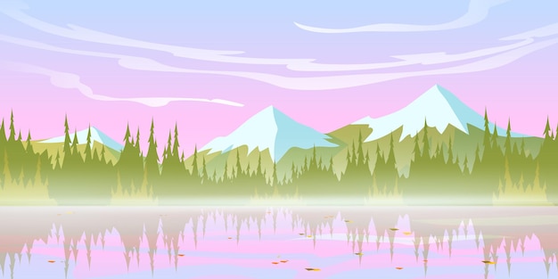 Vector gratuito hermoso paisaje de montaña, madrugada rosa