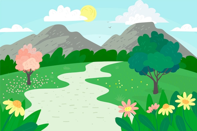 Vector gratuito hermoso paisaje de primavera