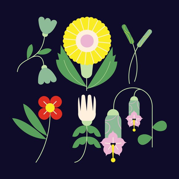 Hermoso paquete de flores de primavera de diseño plano