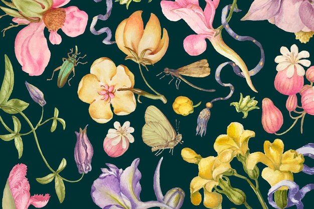 Hermoso patrón floral amarillo sobre fondo oscuro