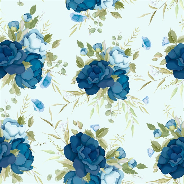 Hermoso patrón transparente floral azul