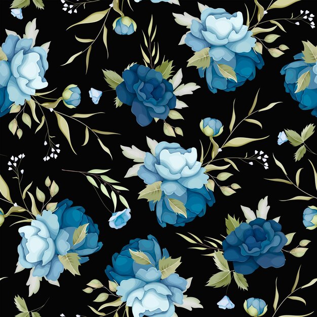 hermoso patrón transparente floral azul
