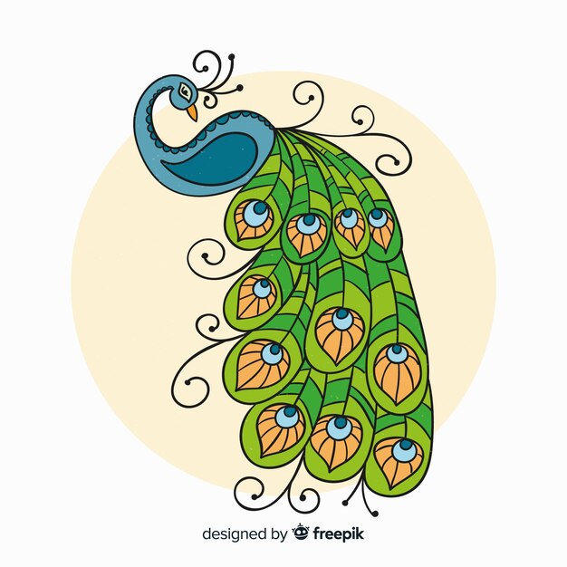 Hermoso pavo real en estilo dibujo a mano