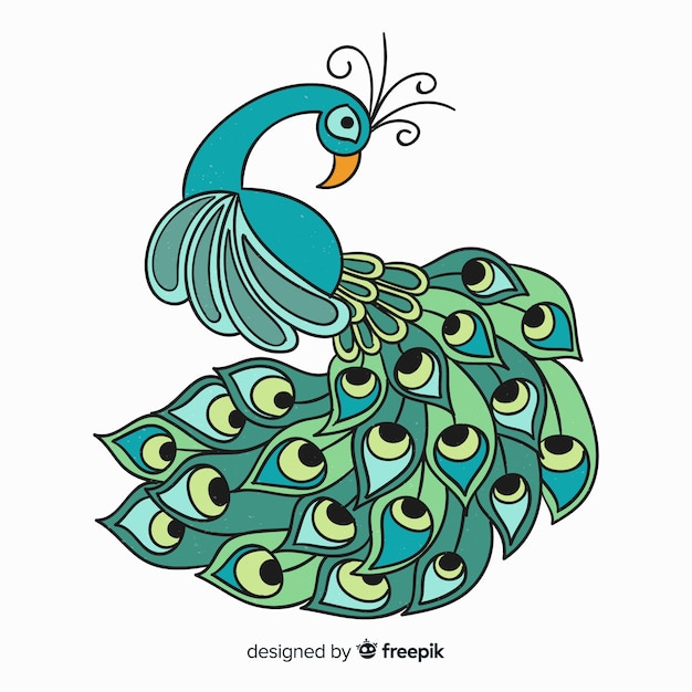 Hermoso pavo real en estilo dibujo a mano