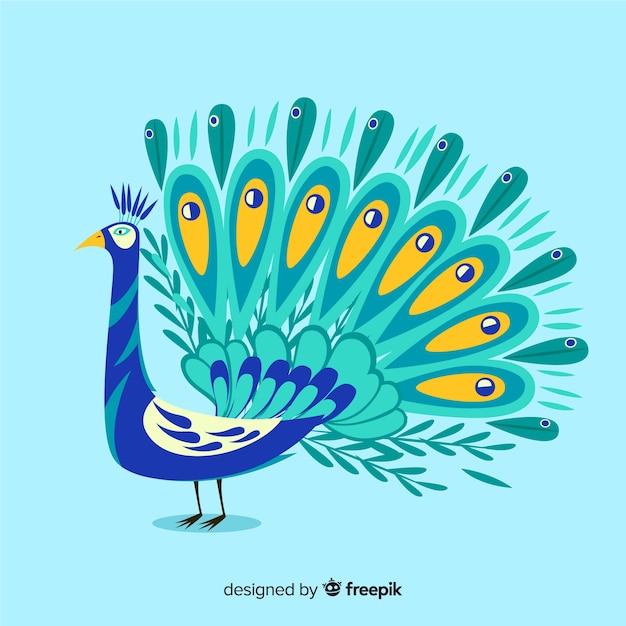 Hermoso pavo real en estilo flat