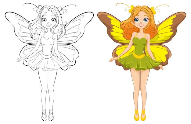 Vector gratuito hermoso personaje de dibujos animados de hadas con alas de mariposa