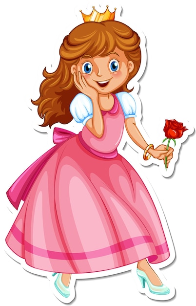 Vector gratuito hermoso personaje de dibujos animados princesa pegatina