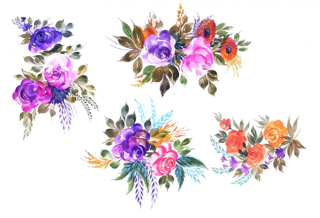 Hermoso ramo de boda floral set diseño vectorial