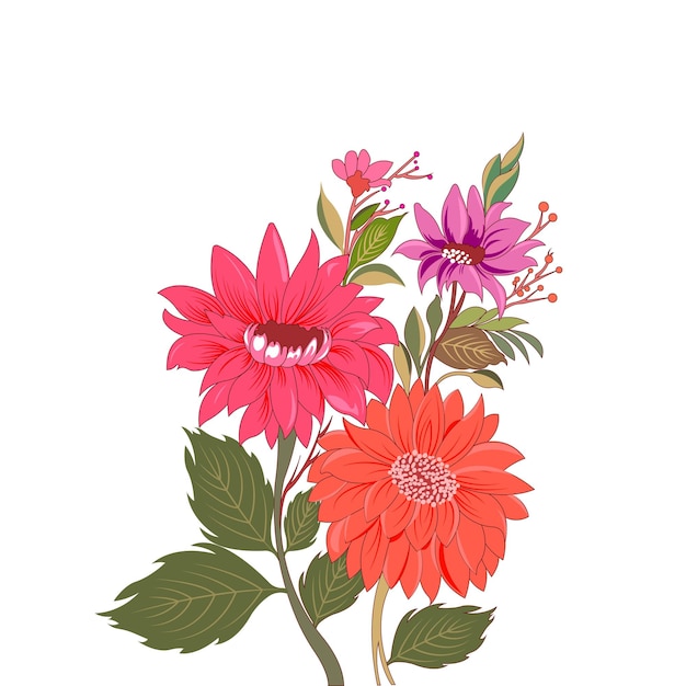 Vector gratuito hermoso ramo decorativo de diseño de tarjeta de flores.