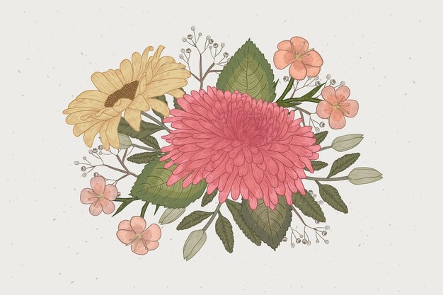 Hermoso ramo floral en diseño vintage
