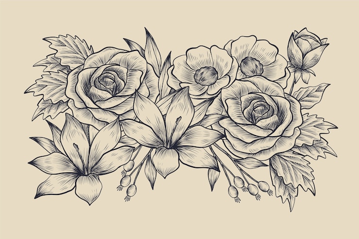 Vector gratuito hermoso ramo floral vintage realista dibujado a mano