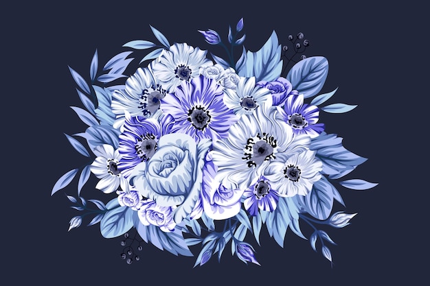 Vector gratuito hermoso ramo de flores azul helado