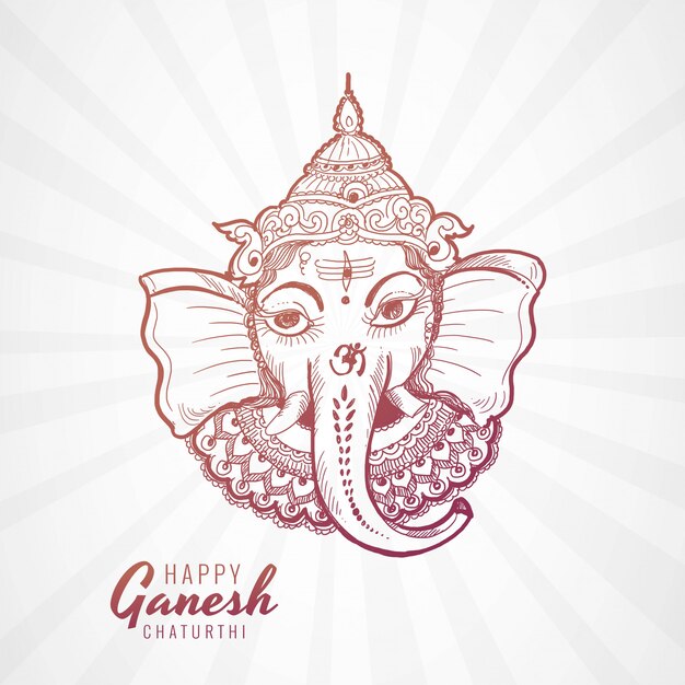 Hermoso rostro de Ganesh chaturthi en boceto de diseño de arte