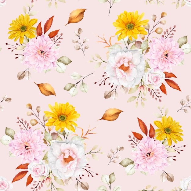 Vector gratuito hermoso verano floral de patrones sin fisuras
