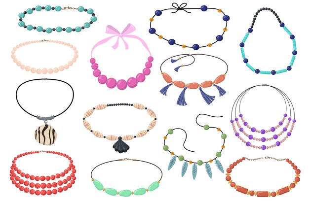 Hermosos collares con juego plano de abalorios