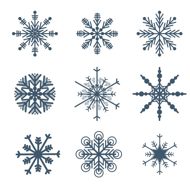 Hermosos copos de nieve establecen elementos