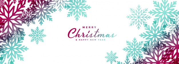 Hermosos copos de nieve de Navidad banner ancho blanco