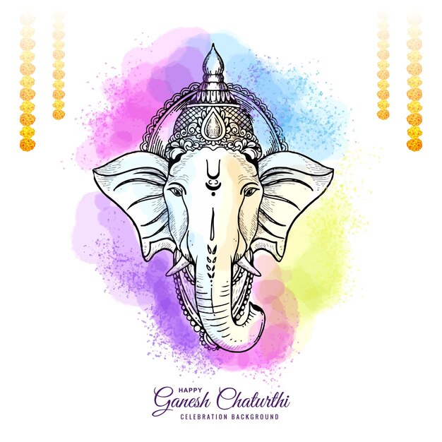 Hermosos dibujos artísticos Ganesh Chaturthi diseño de tarjetas
