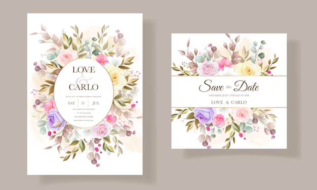 Vector gratuito hermosos diseños de plantillas de tarjetas de invitación de flores de rosas