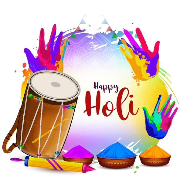 Hermosos felices festivales culturales indios de Holi con un colorido fondo de saludo