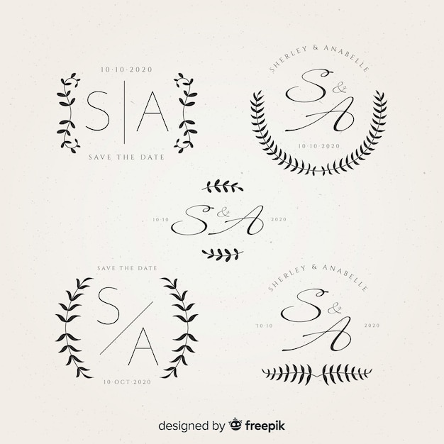 Vector gratuito hermosos logotipos de monograma de boda