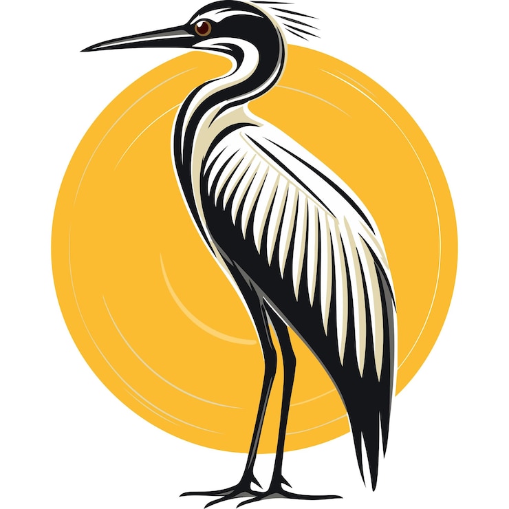 Vector gratuito herón estilizado blanco y negro sobre un fondo amarillo