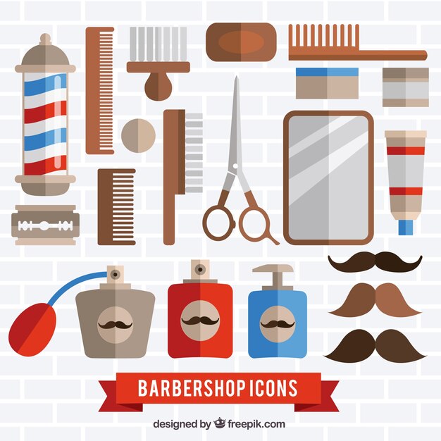 herramientas Barberia paquete de estilo plano
