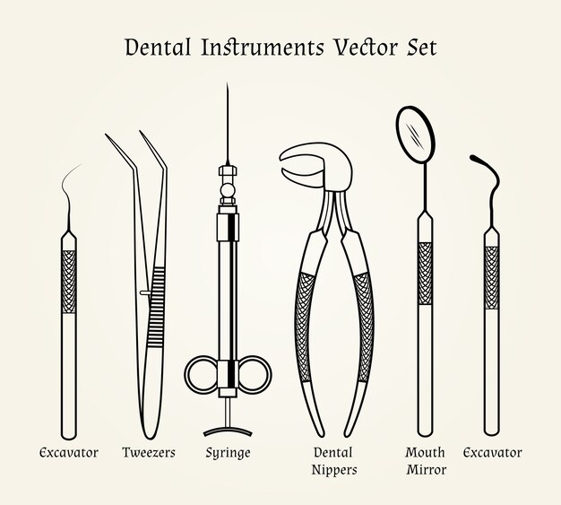 Herramientas de dentista vintage. Equipo médico de estilo retro.