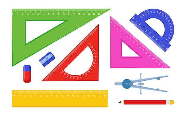 Herramientas para lecciones de geometría conjunto de ilustraciones vectoriales