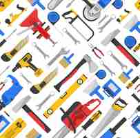 Vector gratuito herramientas de trabajo de patrones sin fisuras con equipos para reparación y carpintería