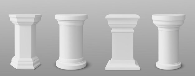Hexágono cuadrado y columnas blancas redondas podio
