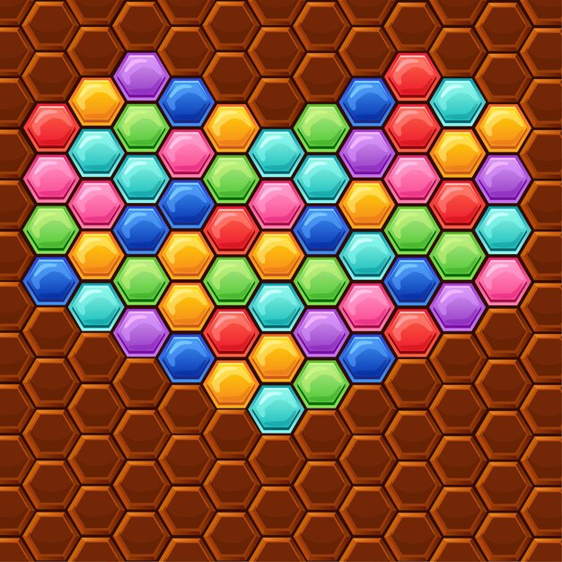 Hexágonos de fondo y corazón.