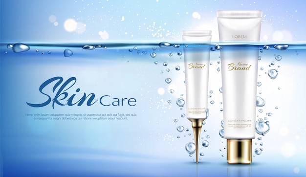 Hidratante cuidado de la piel cosméticos producto 3d vector realista banner de publicidad