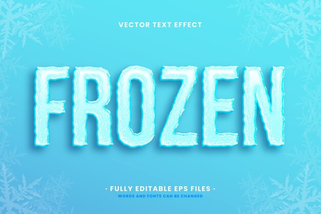 Hielo realista con efecto de texto de copos de nieve.