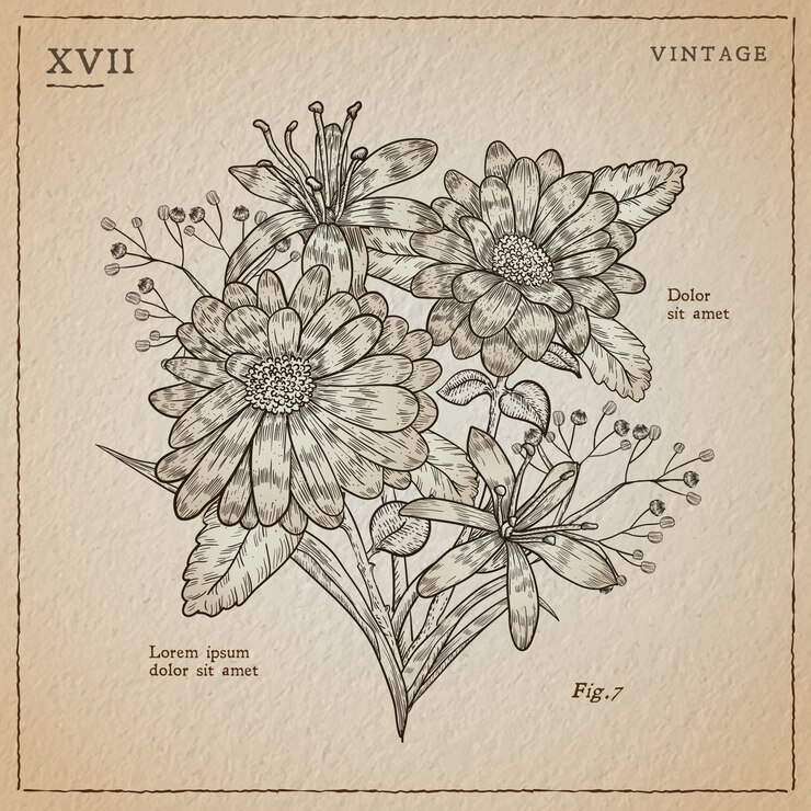 Vector gratuito hierbas botánicas y flores silvestres en estilo vintage