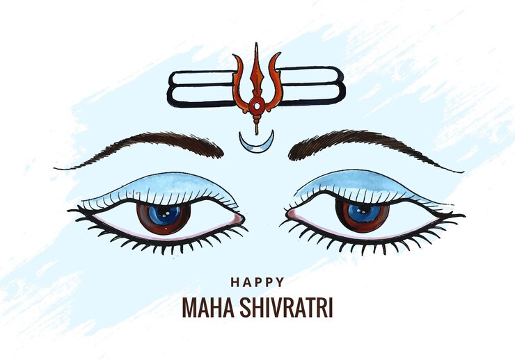 Vector gratuito hindú maha shivratri lord shiva ojos boceto diseño de tarjeta