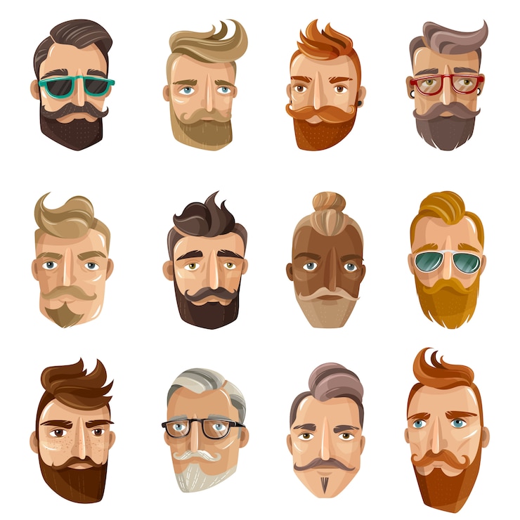 Vector gratuito hipster barbershop cartoon people set