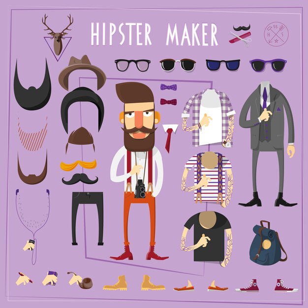 Hipster maestro creativo conjunto constructor