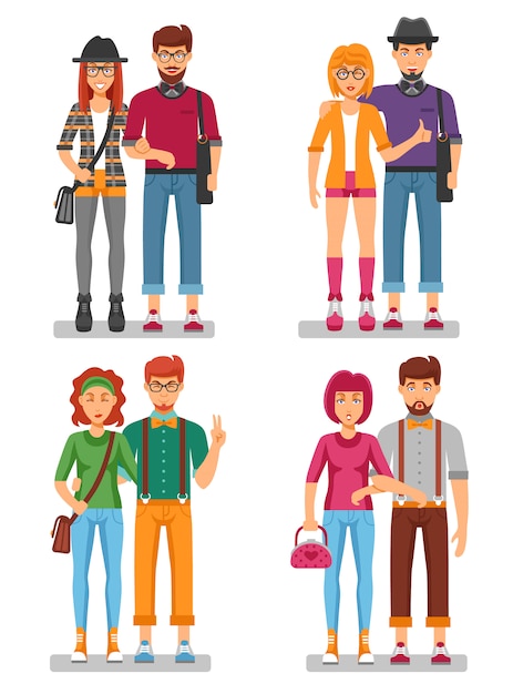 Vector gratuito hipster parejas concepto de jóvenes de moda