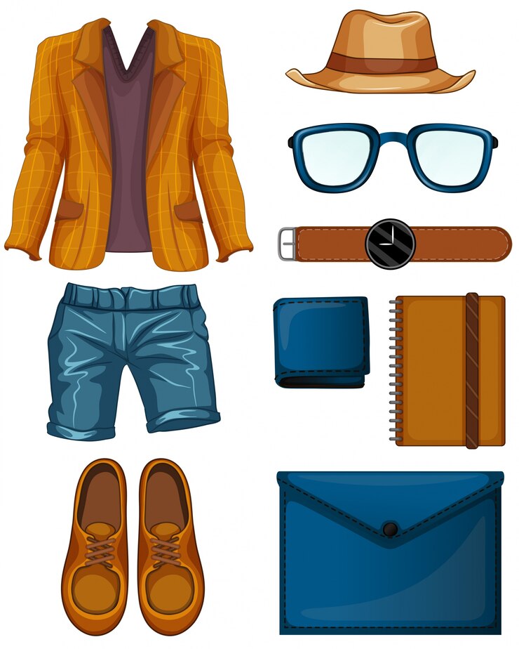 Vector gratuito hipster ropa y objetos amarillo y azul conjunto