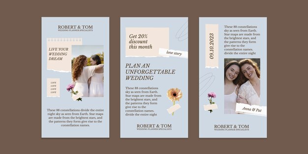 Historia de instagram de especialistas en planificadores de bodas florales estéticos