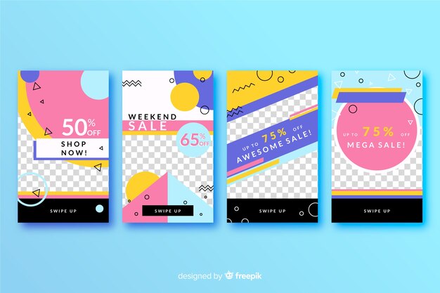 Historias abstractas coloridas de Instagram de la venta
