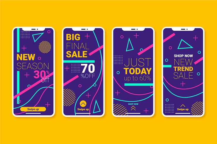 Vector gratuito historias coloridas abstractas de la venta de instagram