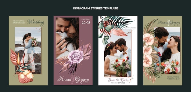 Historias de ig de boda boho acuarela