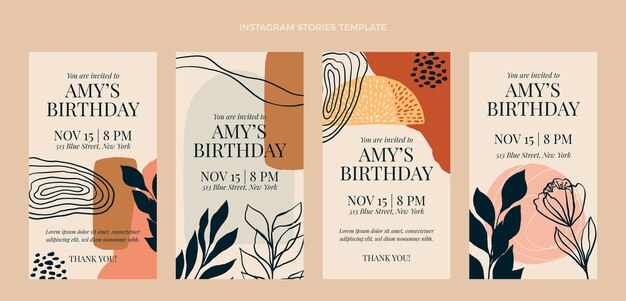 Historias de ig de cumpleaños boho dibujadas a mano