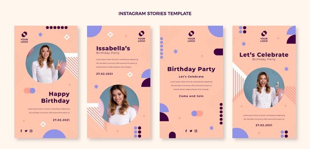 Historias de ig de cumpleaños minimalistas de diseño plano
