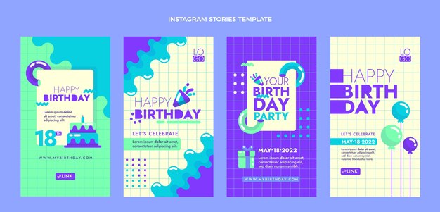 Historias de ig de cumpleaños minimalistas de diseño plano