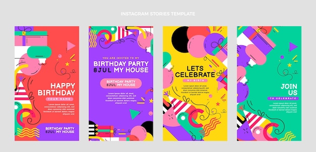 Vector gratuito historias de ig de cumpleaños de mosaico plano