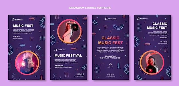 Historias de ig del festival de música colorido degradado